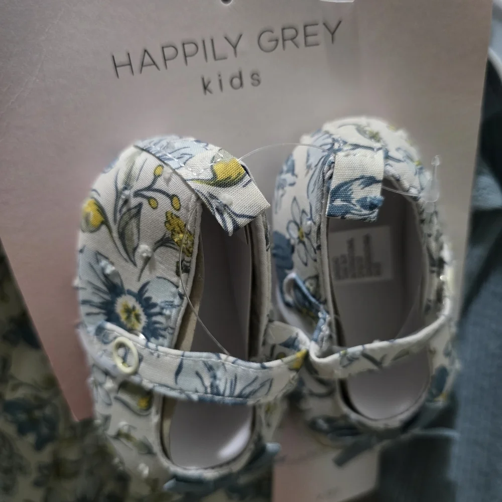 Happily Grey Kids Floral Bodysuit and Shoe Set - Blue and Yellow